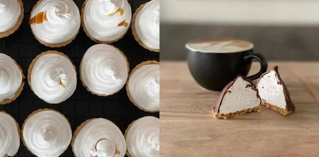 Eenvoudige chocolade zoenen in een collage van twee foto's